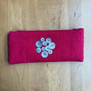 One-of-a-Kind Red Hemp Hand Clutch with Pearlized Button Details